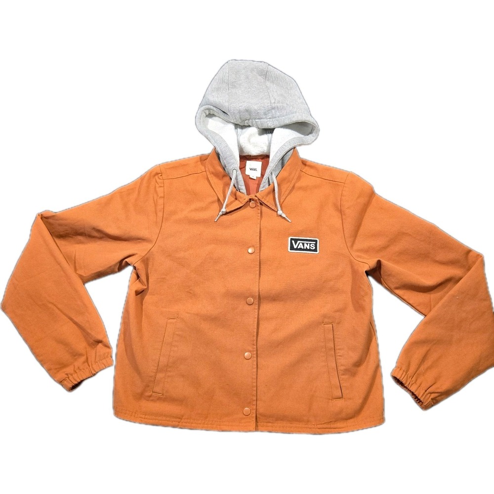 VANS Snap Closure Hooded Logo Pocket Jacket Orange Gray Women's M